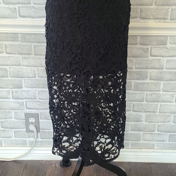 J.O.A. Off the Shoulder Black Lace Midi Dress LBD Whimsigoth Classic NEW Small - Picture 9 of 10